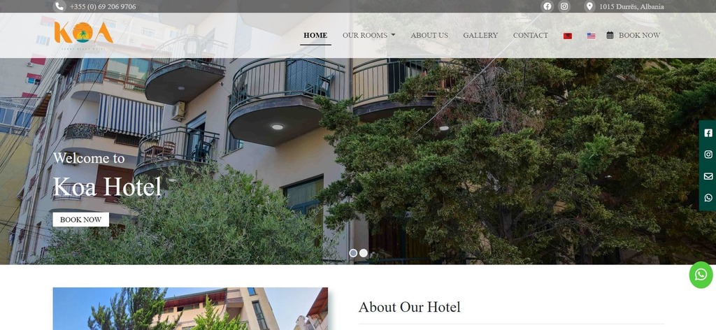 Picture of Koa Hotel Website Created by Xhulio Veizaj, Front-end Developer in Albania